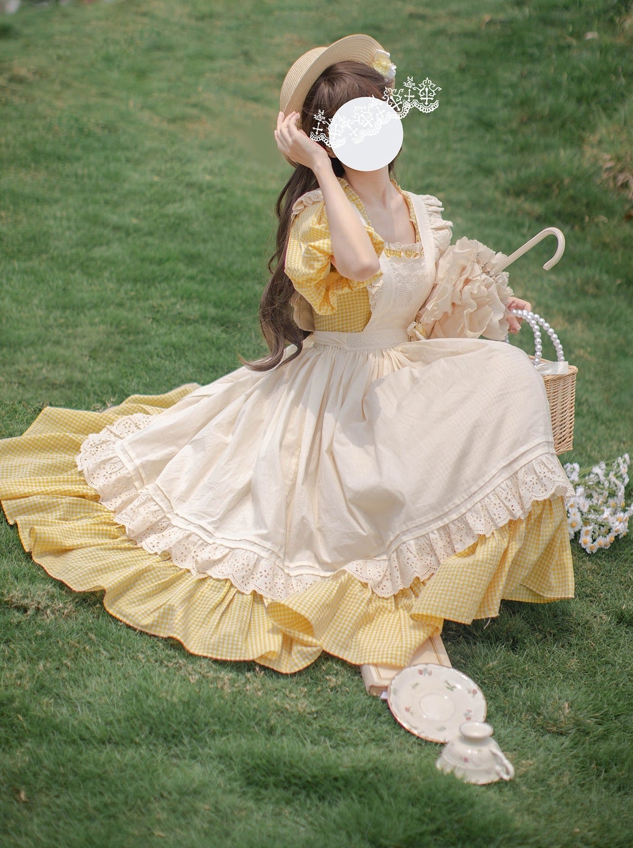 [pre-order] Retro Girly Yellow Dress + Apron + Ribbon