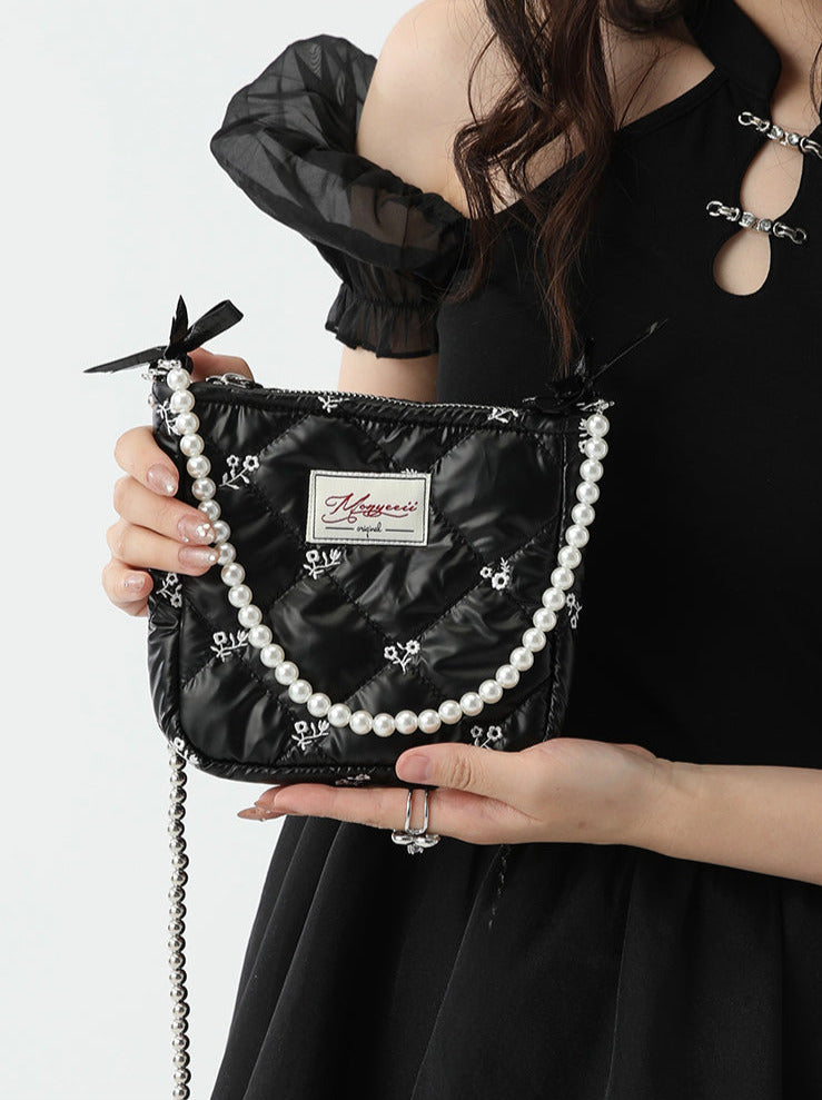 Sweet Fairy Embroidery Pearl Strap Mini Shoulder Bag