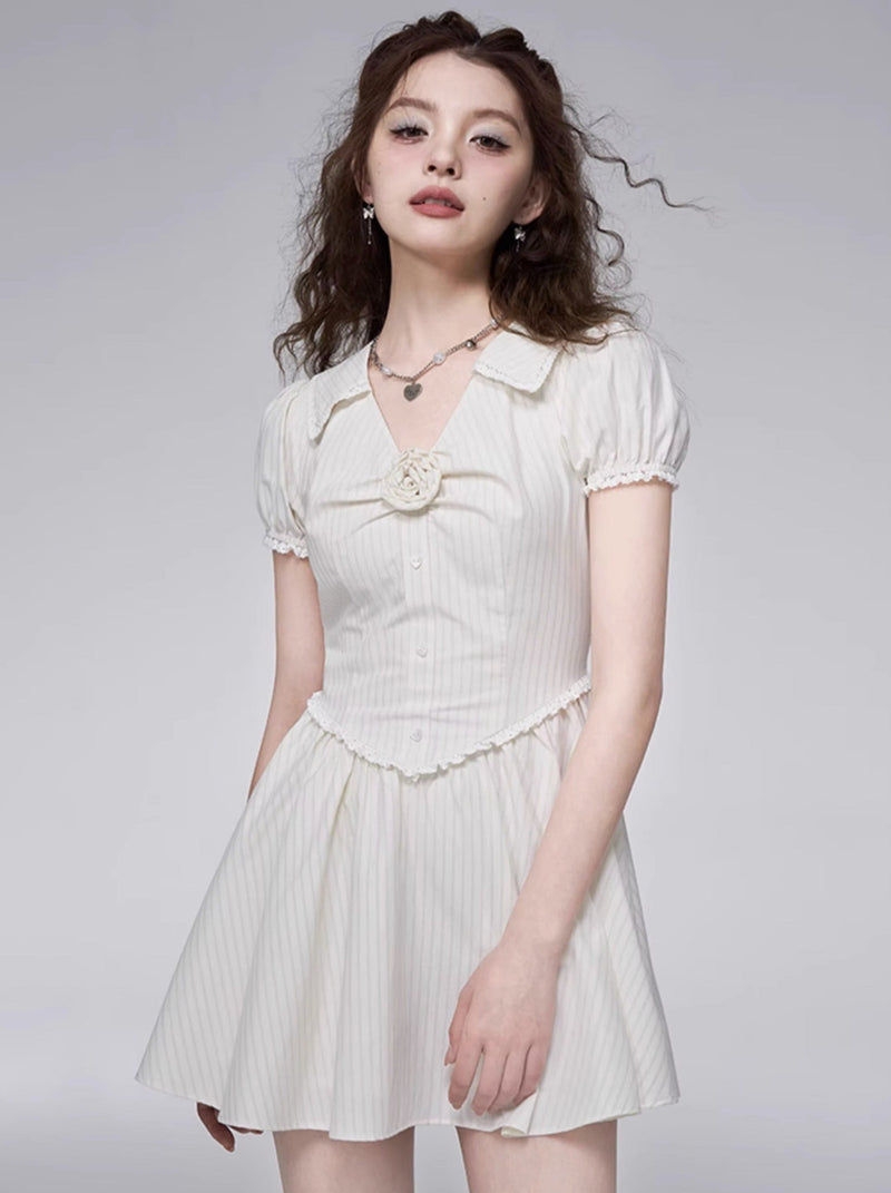 Romantic Rose Puff Sleeve Dress