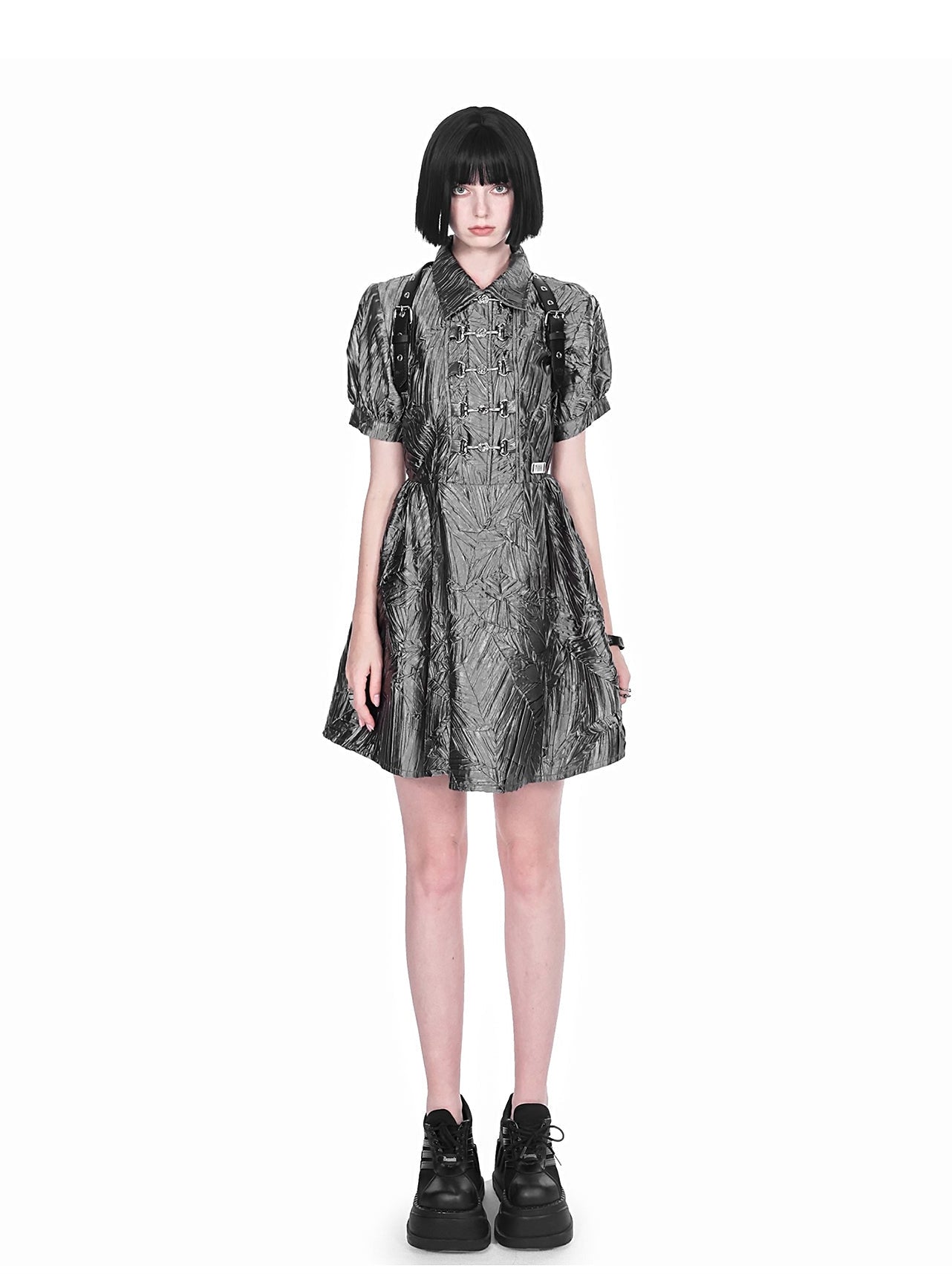 Dark Punk Metallic Puff Sleeve Chinese-style Dress