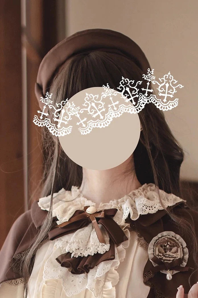 French Brown Lolita Dress + Cape + Beret + Badge
