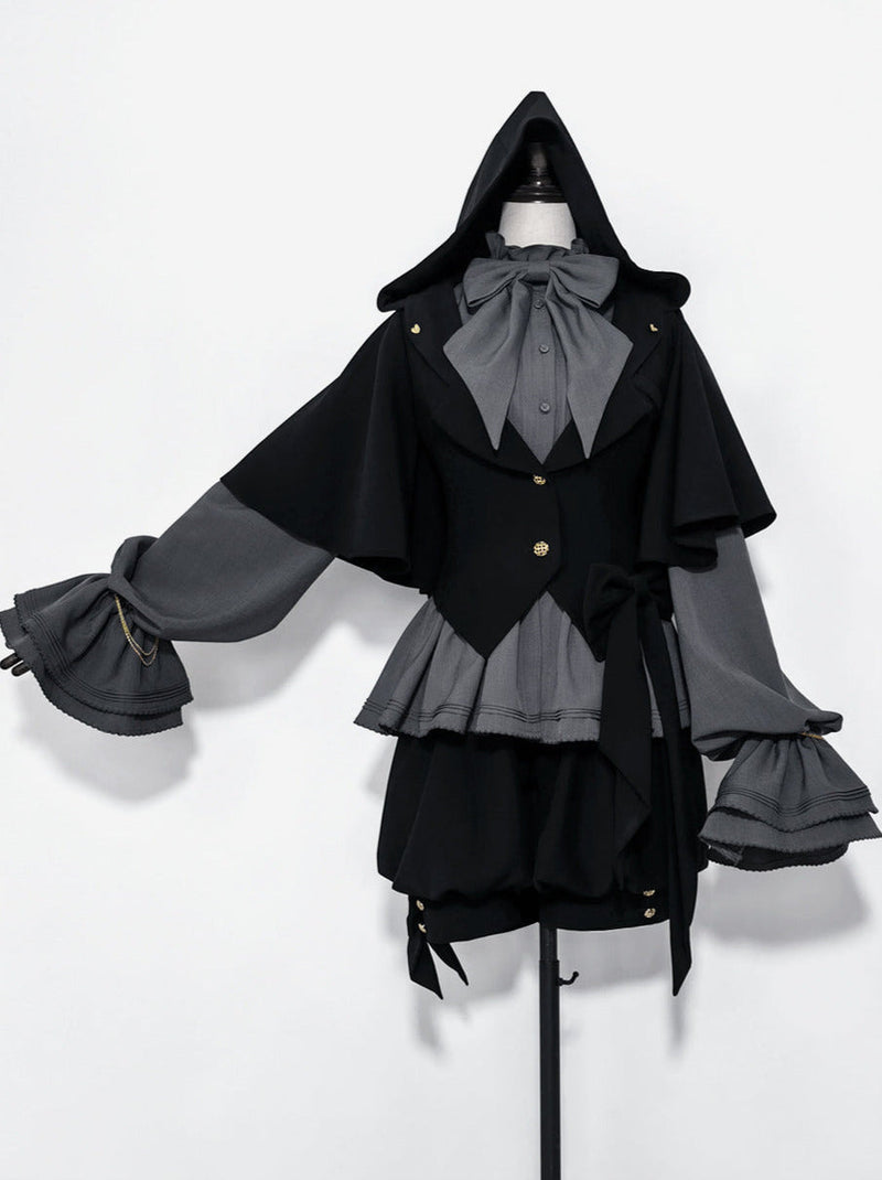 Rabbit Retro Dark Cool Rabbit Ears Hoodie Set [cape Coat / Blouse / Short Pants]