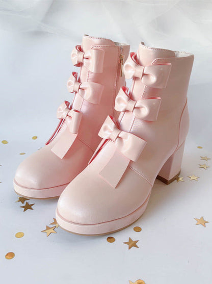 Sweet Ribbon Round Toe Short Boots