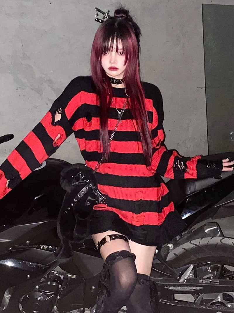Punk Rock Striped Knit Sweater