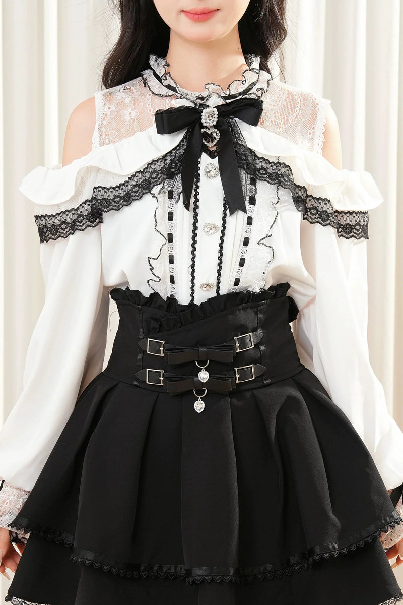 Lace Ribbon Off Shoulder Top + Skirt
