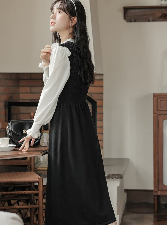 Retro Ruffle Collar French Dress