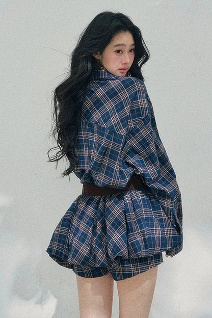 American Polo Collar Check Dress + Pants + Belt