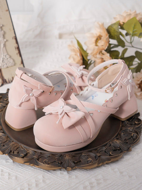 Lolita Sweet Mid-heel Round Toe Ribbon Shoes