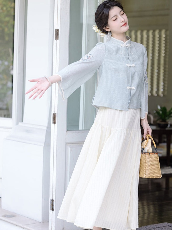 Spring Chinese-style Top + Long Skirt