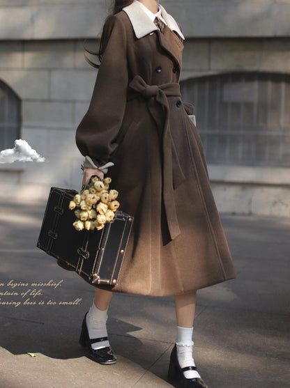 Retro Brown Plaid Volume Sleeveless Layered Dress + Pearl Ribbon Accessory + Classic Belt Coat [pre-order]