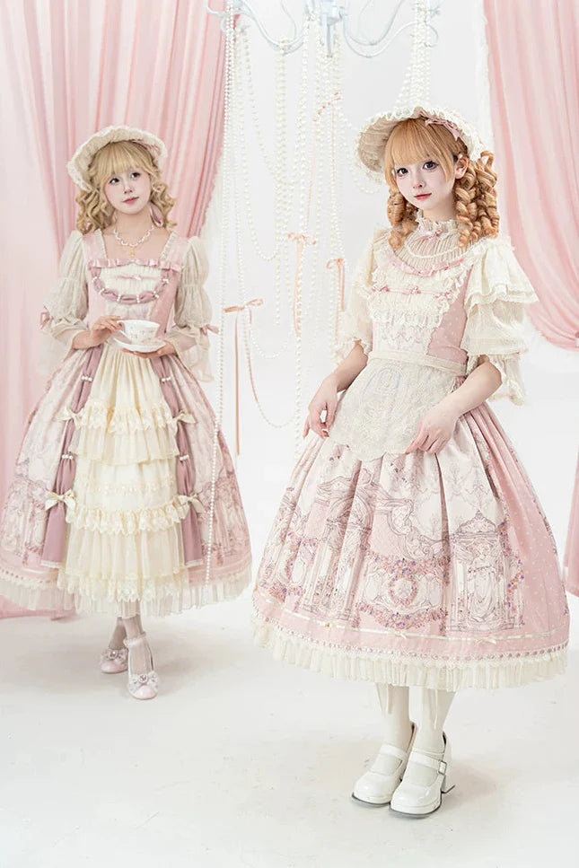 [pre-order Deadline: April 26] Rococo Lace Pink Classic Lolita Dress + Apron + Bonnet