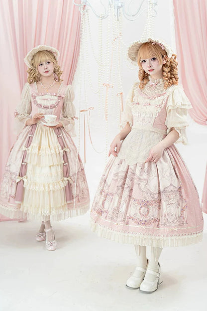 [pre-order Deadline: April 26] Rococo Lace Pink Classic Lolita Dress + Apron + Bonnet