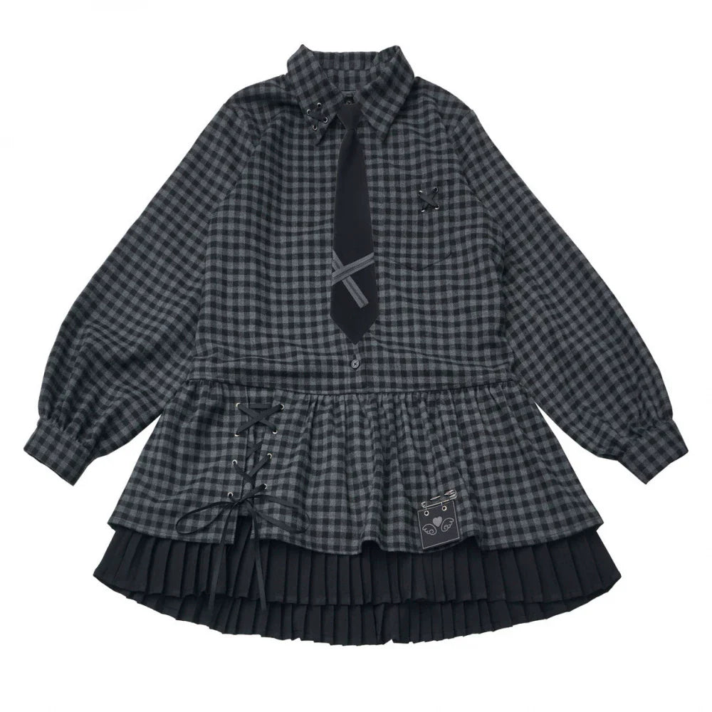 Dark Retro Sweet Plaid Dress