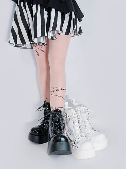 Punk Round Toe Platform Star Chain Design Boots