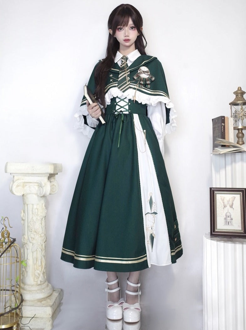 New Time Traveler Short Cape + Blouse + Lace-up Flare Skirt