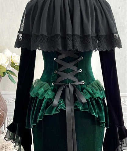 [pre-order] Dark Forest Lolita Fishtail Dress + Long Sleeve Short Cape