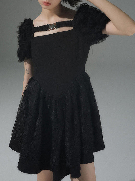 Pure Desire Metal Heart Volume Puff Sleeve Dress