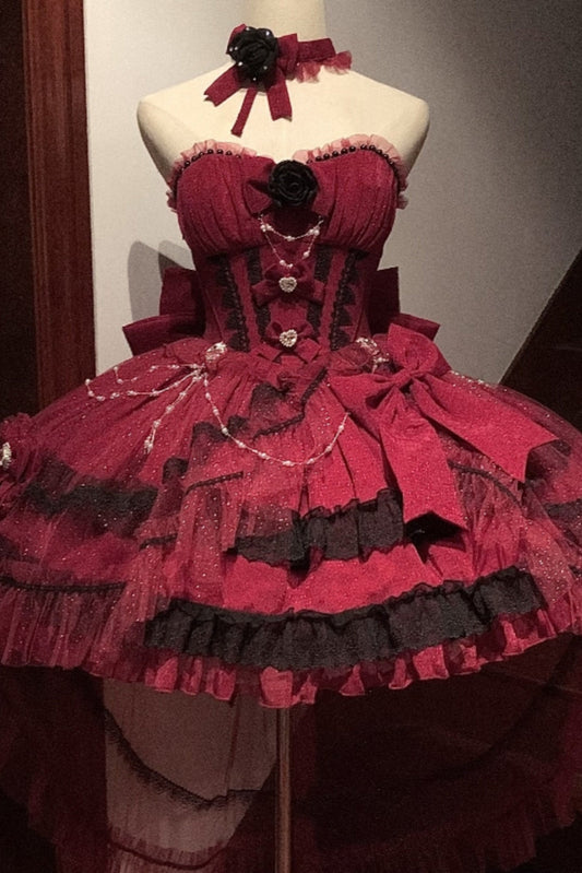 Tube Top Lolita Dress + Sleeves + Head Accessory