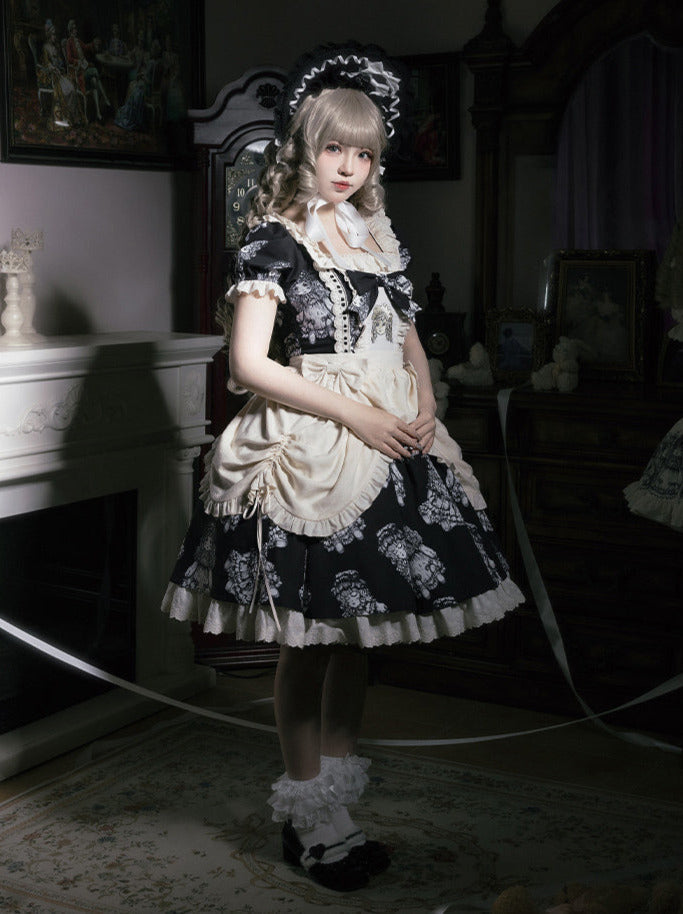 Night of Dolls Print Embroidery Dress Set