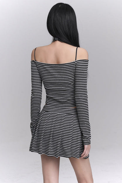 Striped Off-shoulder Top + Short Skirt