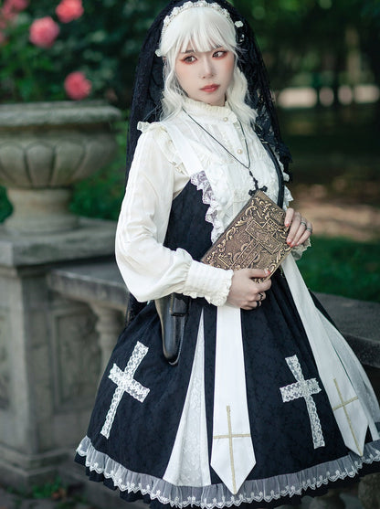 Cross Lolita Dress + Short Jacket + Headband + Veil + Collar