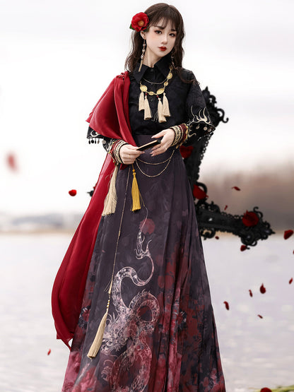 Fire China Long Coat + Top + Long Skirt