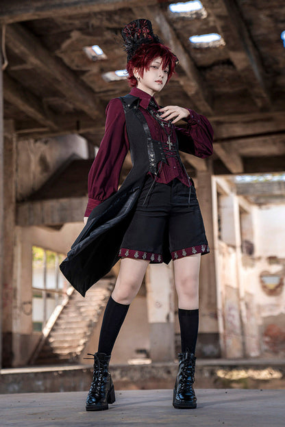 Red Black 4.0 Retro Dark Long Vest Prince Set