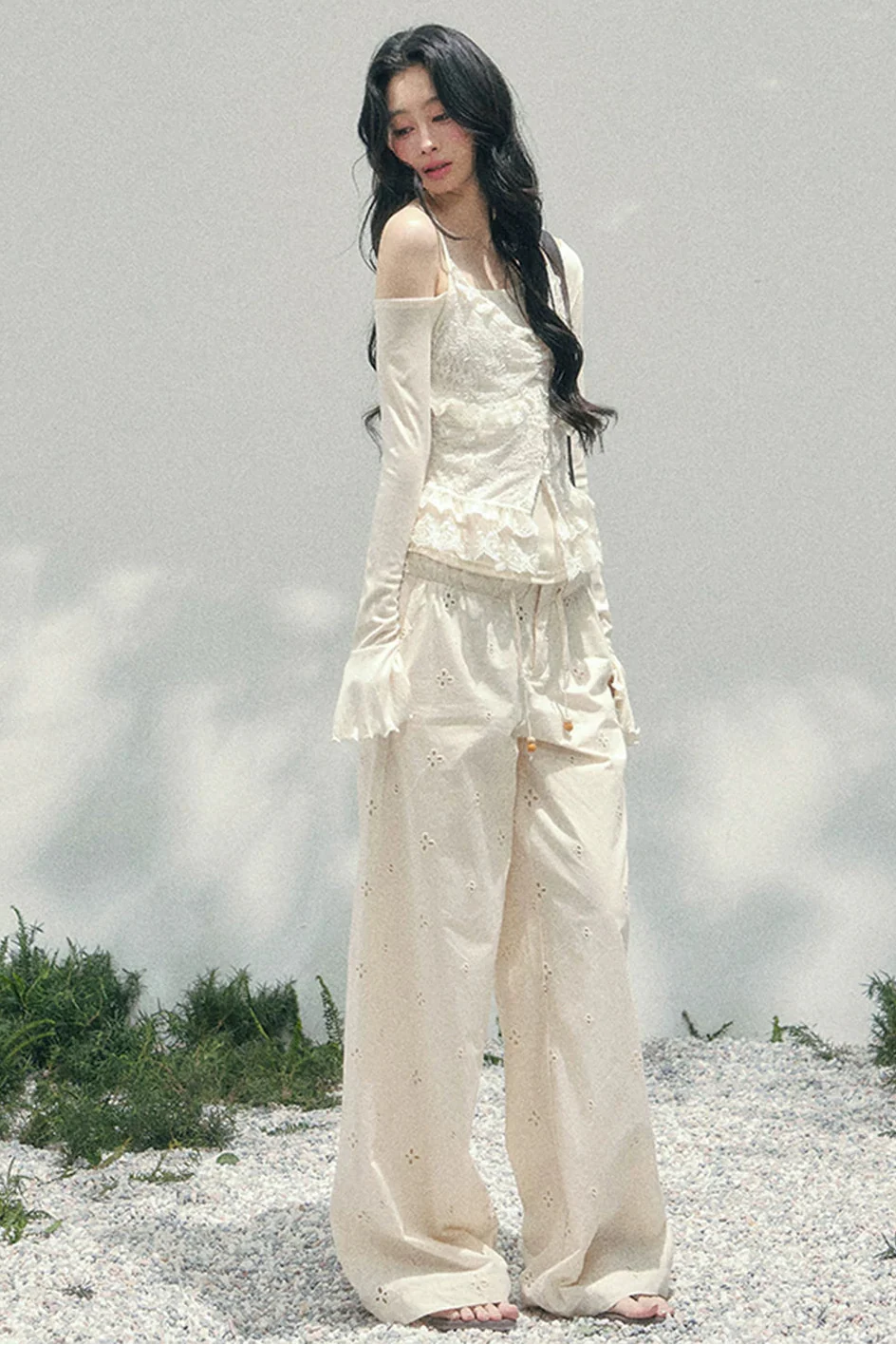 Lace Asymmetrical Strap Top