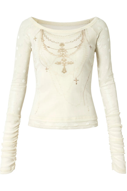 Baroque Flocked Sheer Top