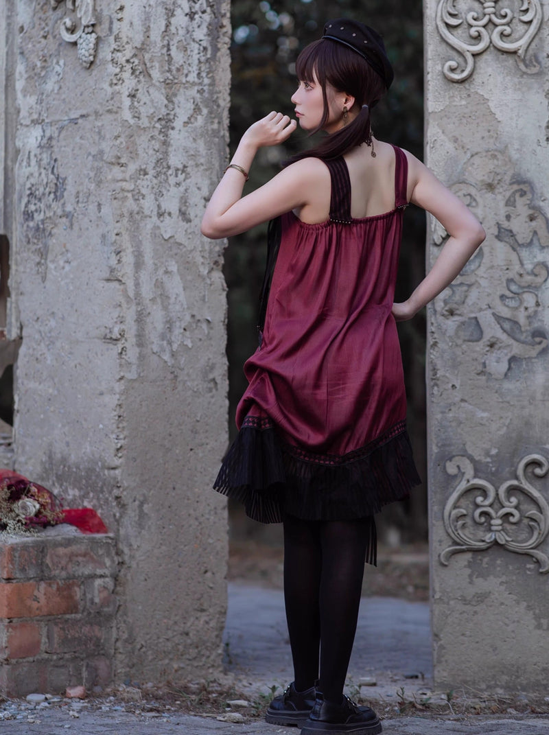 [pre-order] Wine Red Shoulder Strap Light Gothic Doll Asymmetric Dress