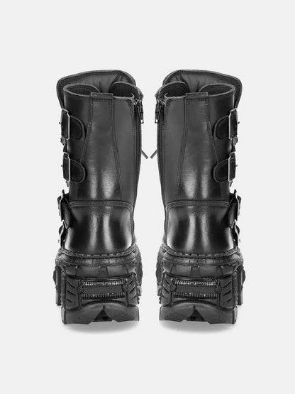 Dark Punk Metal Street Style Power Sole Half Boots