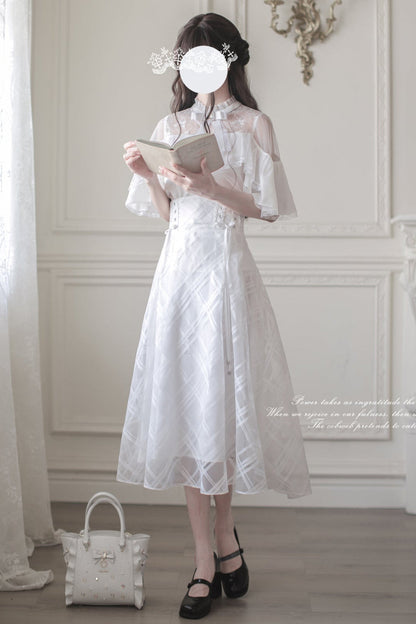 [pre-order] White Clear Top + Long Skirt + Ribbon