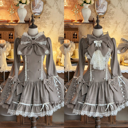 [pre-order Deadline: April 25] Phantom Cat Sweet Ribbon Stripe Lace Bell Sleeve Lolita Dress