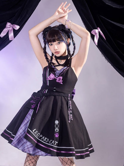 Dark Cat Asymmetric Suspender Skirt + Short Jacket
