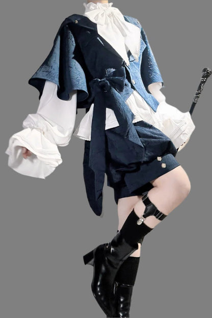 Sapphire Blue Bunny Ear Cape Jacket + Vest + Shorts
