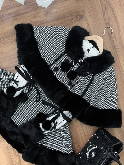 [reservation Deadline February 7th] Retro Check Black Fur Cape + Skirt + Inner Top