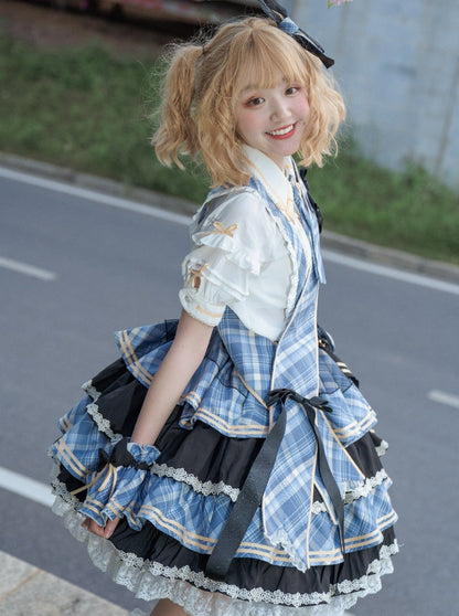 Idol Plaid Lolita Top + Tiered Ruffle Plaid Skirt