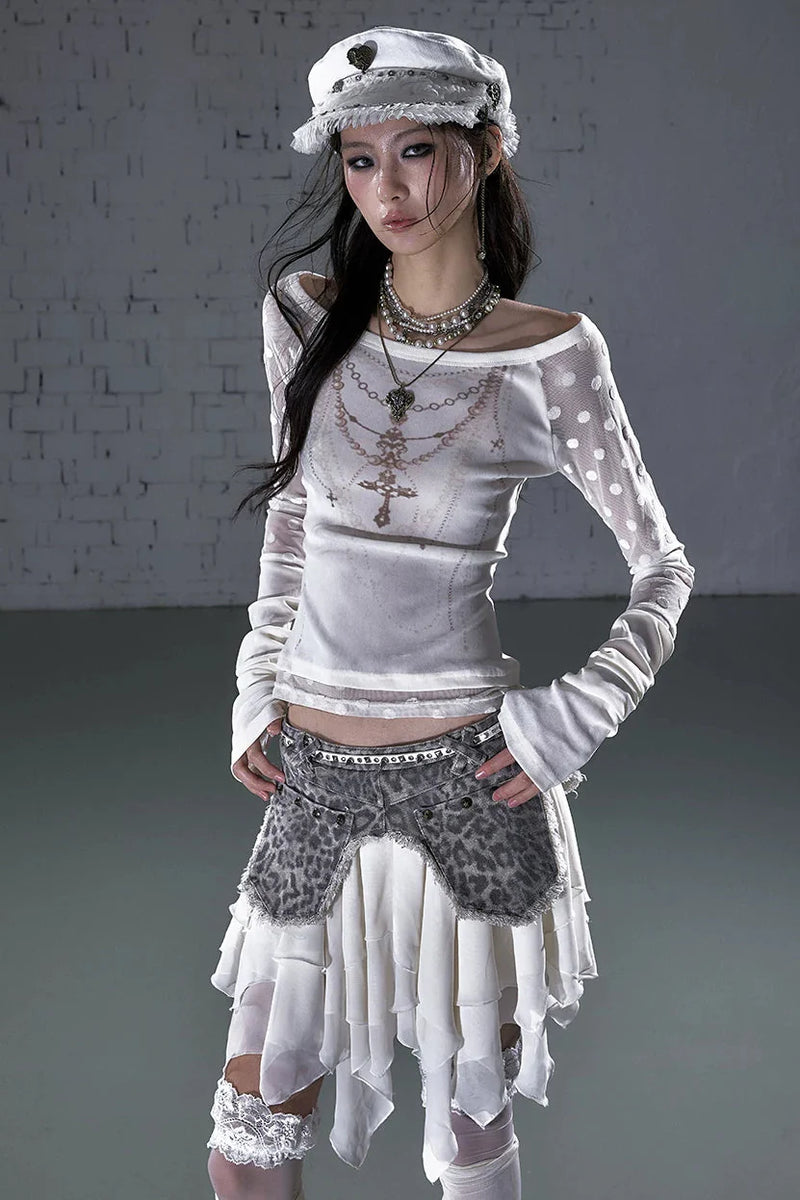 Baroque Flocked Sheer Top