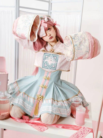[pre-order] Little Jiangshi Pink Lolita Sweet Dress + Jacket + Hat + Ribbon