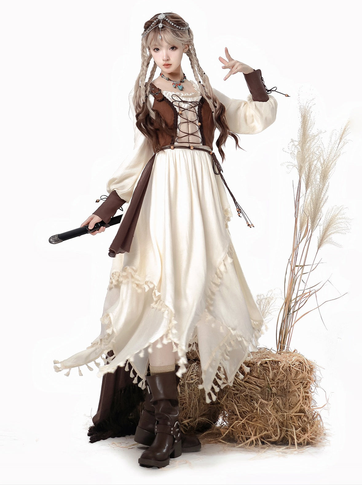 Exotic Style Dress + Vest + Cape