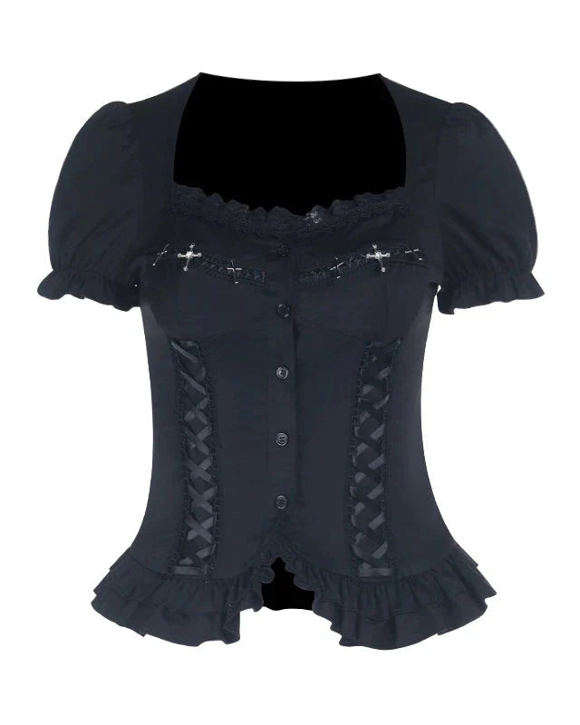 Dark Style Gothic Puff Sleeve Top