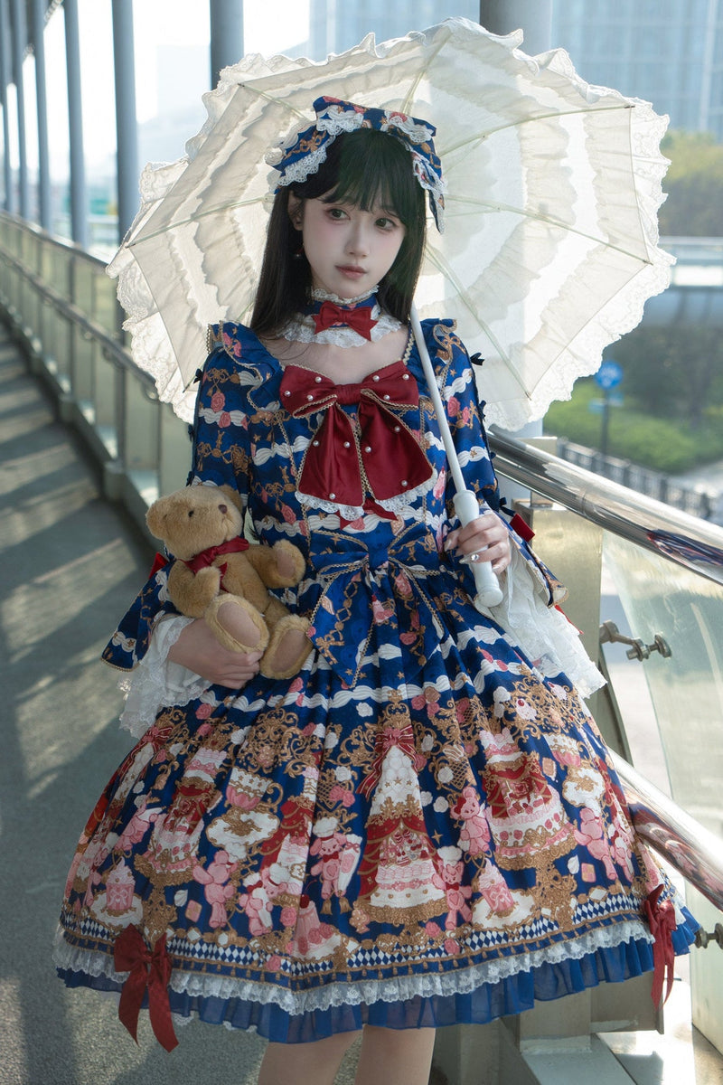 [pre-order Deadline: April 26] Retro Romance Sweet Lolita Ribbon Cake Print Princess Sleeve Dress