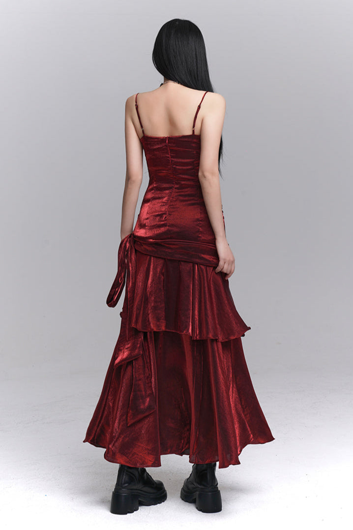 Dark Red Suspender Dress