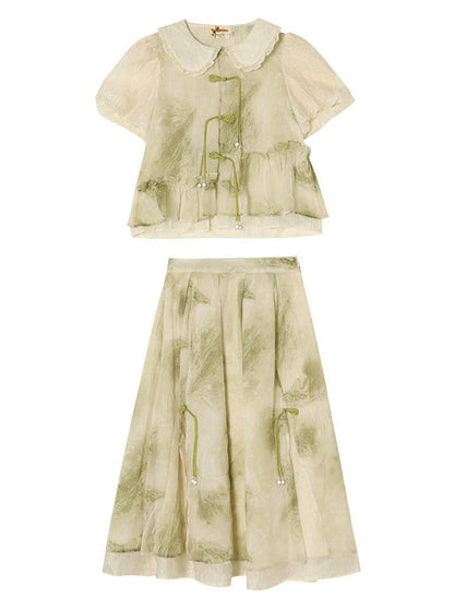 Chinese-style Tassel Chiffon Ruffle Layered Set