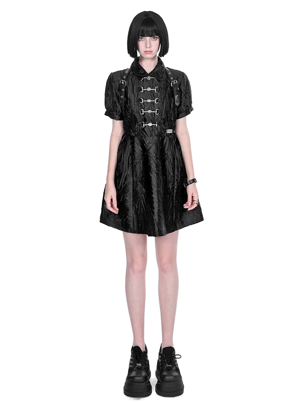 Dark Punk Metallic Puff Sleeve Chinese-style Dress
