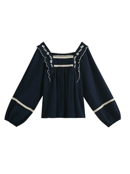Lace Embroidered Square Collar Blouse