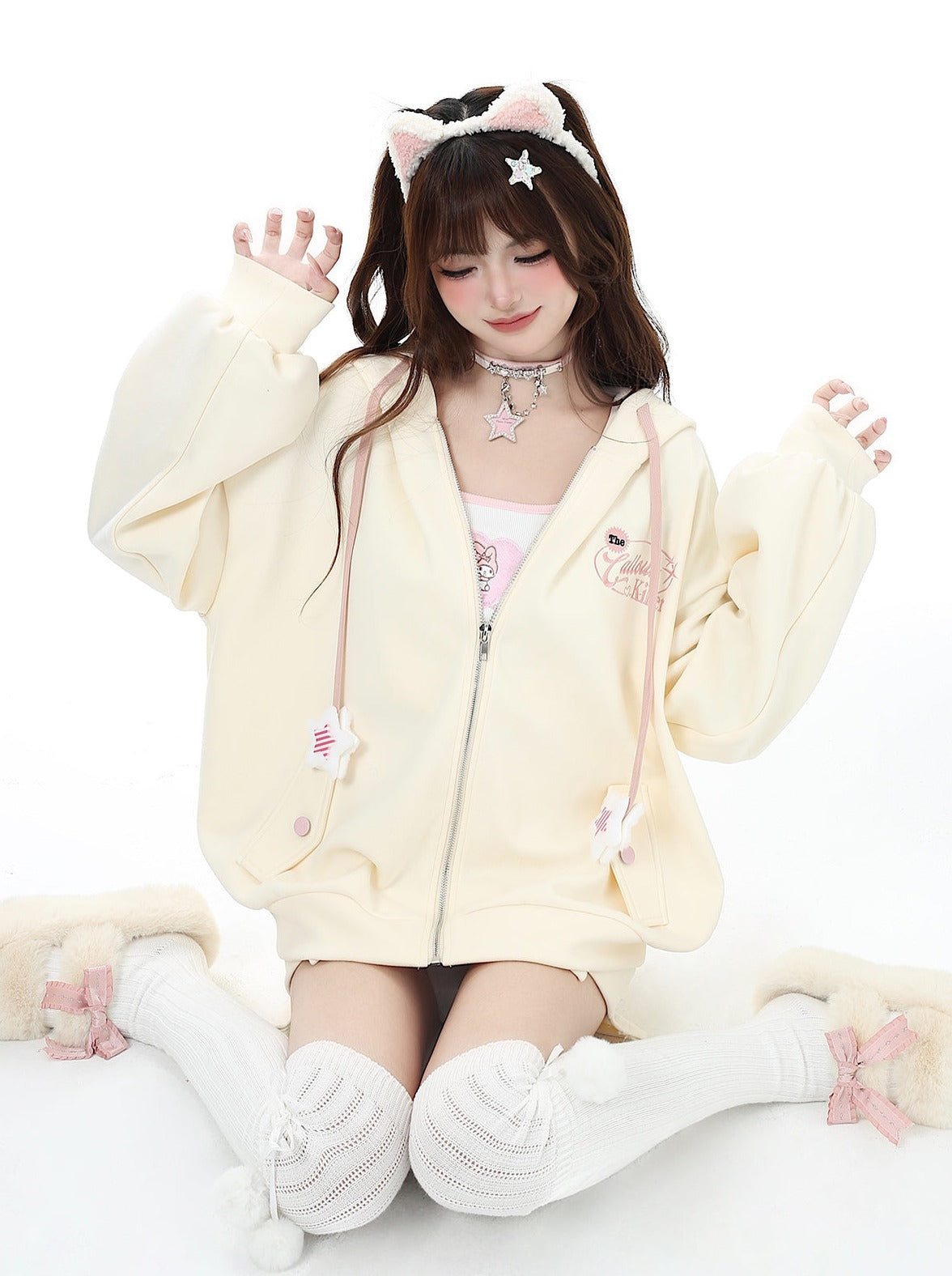 Small Hooded Zipper Hoodie + Tight Skirt