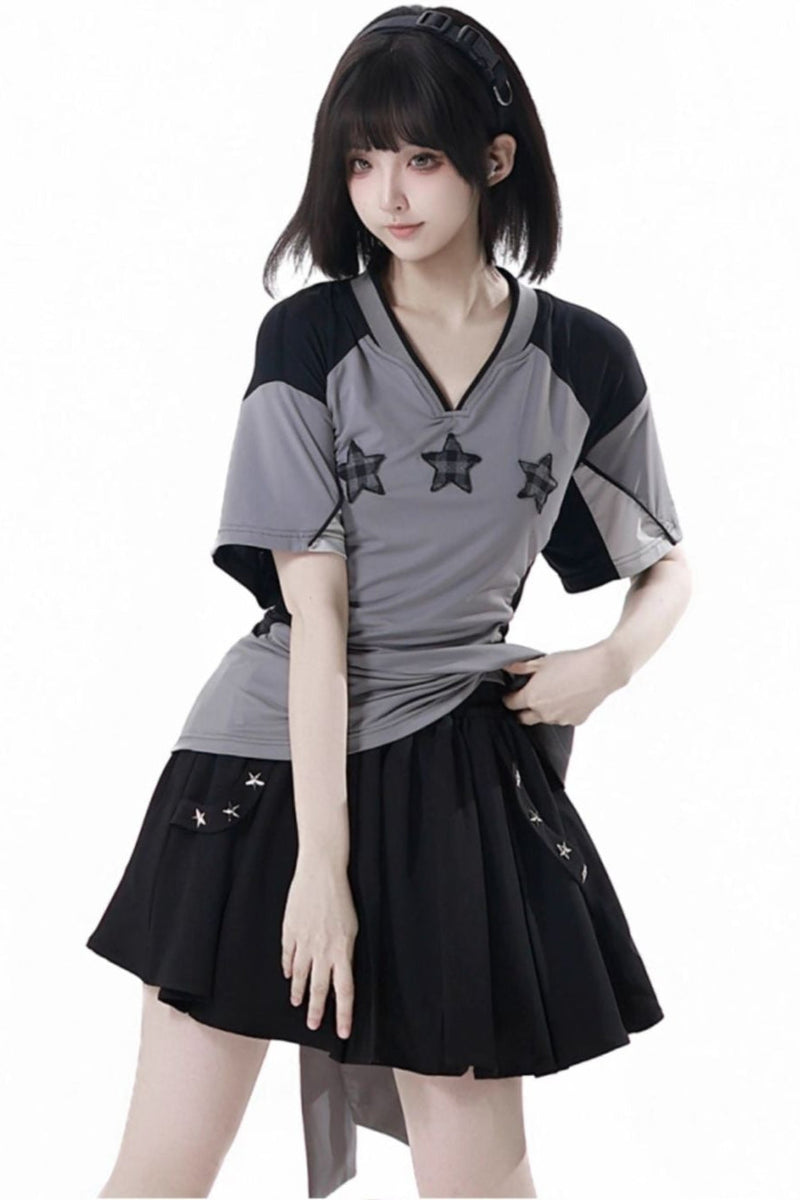 Mode Star Jersey Crew Neck Top + V Neck Top + Short Skirt + Long Skirt