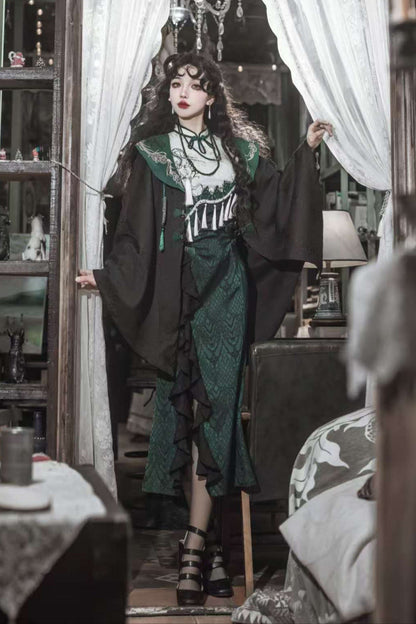 [pre-order] Chinese-style Snake Coat Hoodie Cape Tassel Dress Suit