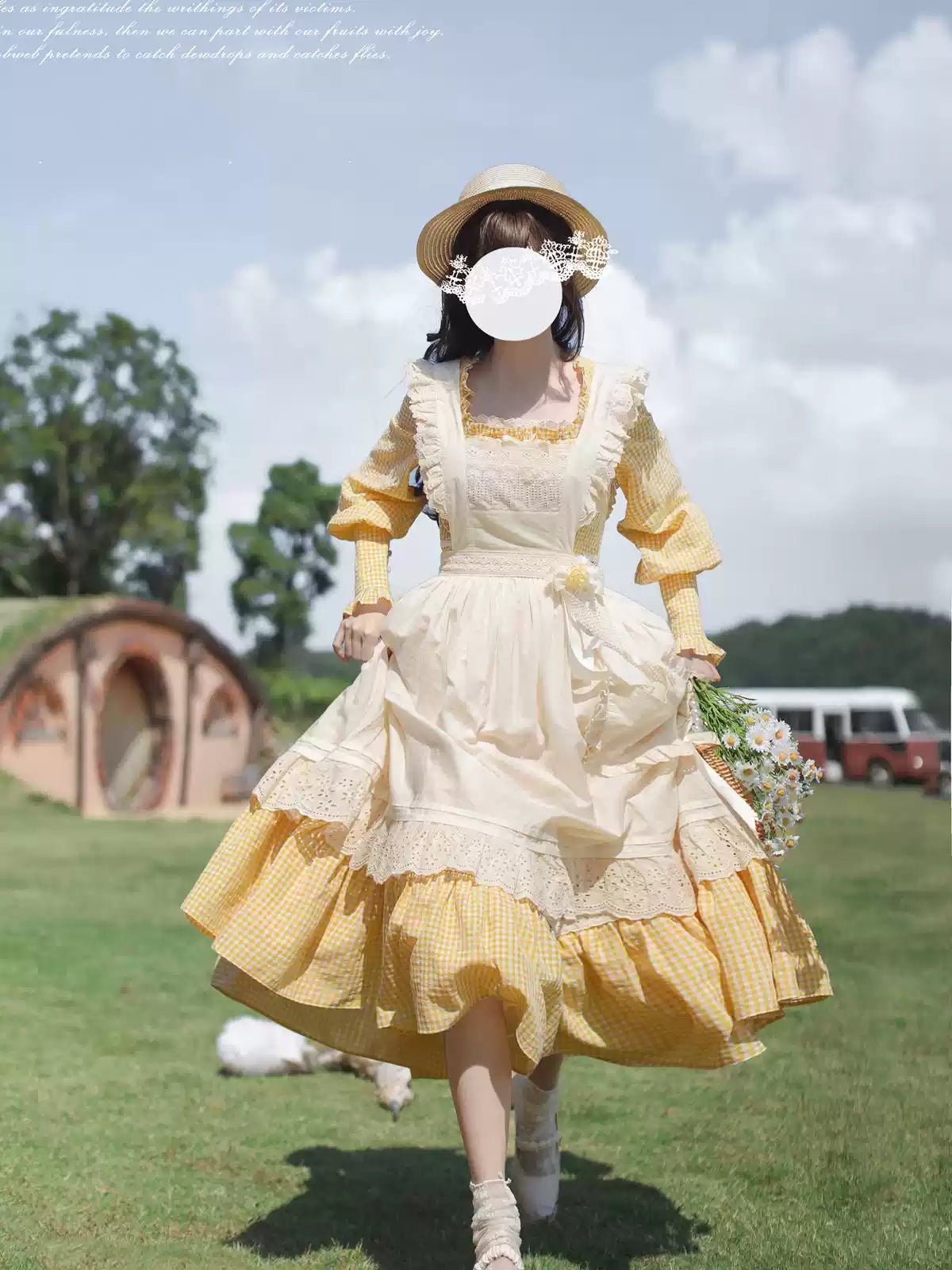 [pre-order] Retro Girly Yellow Dress + Apron + Ribbon